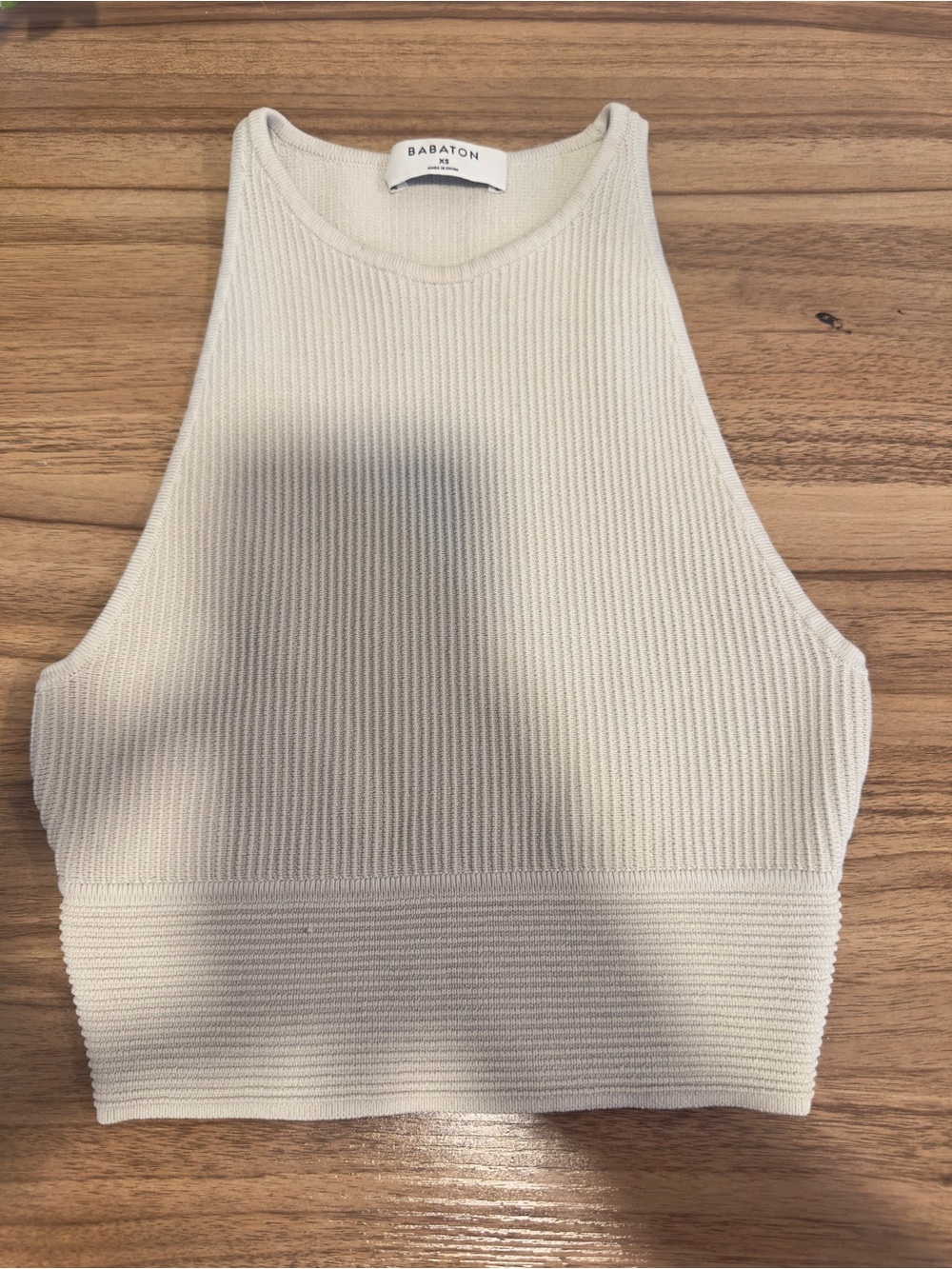 Babaton Ivory Ribbed High-Neck Crop Tank